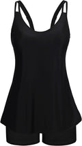 Women's Flowy Tankini Set - Scoop Neck Top with Removable Pads and High Waisted Bottoms for Modest Swims - Small