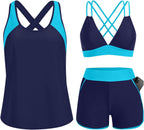 Women's 3 Piece Tankini Swimsuit - Tummy Control Top, High-Waist Boy Shorts and Built-In Brief for Swim Days - 24 Plus