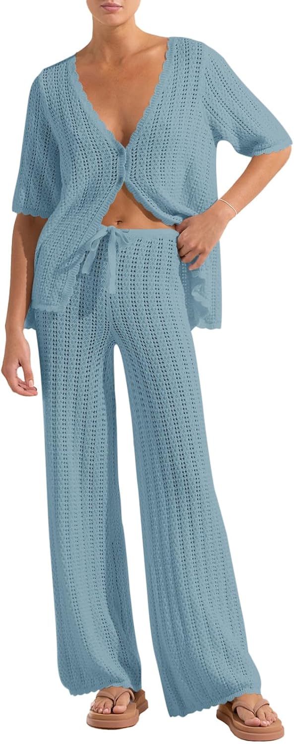 Women's Beach Cover-Up Set - Two Piece Swimsuit Coverup in Fifteen Colours for Pool and Vacation Days - Medium