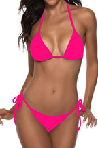 Women's Halter Triangle Bikini Set - Sliding Triangle Top with Side Tie Low Rise Scrunch Bottoms - Small (11)