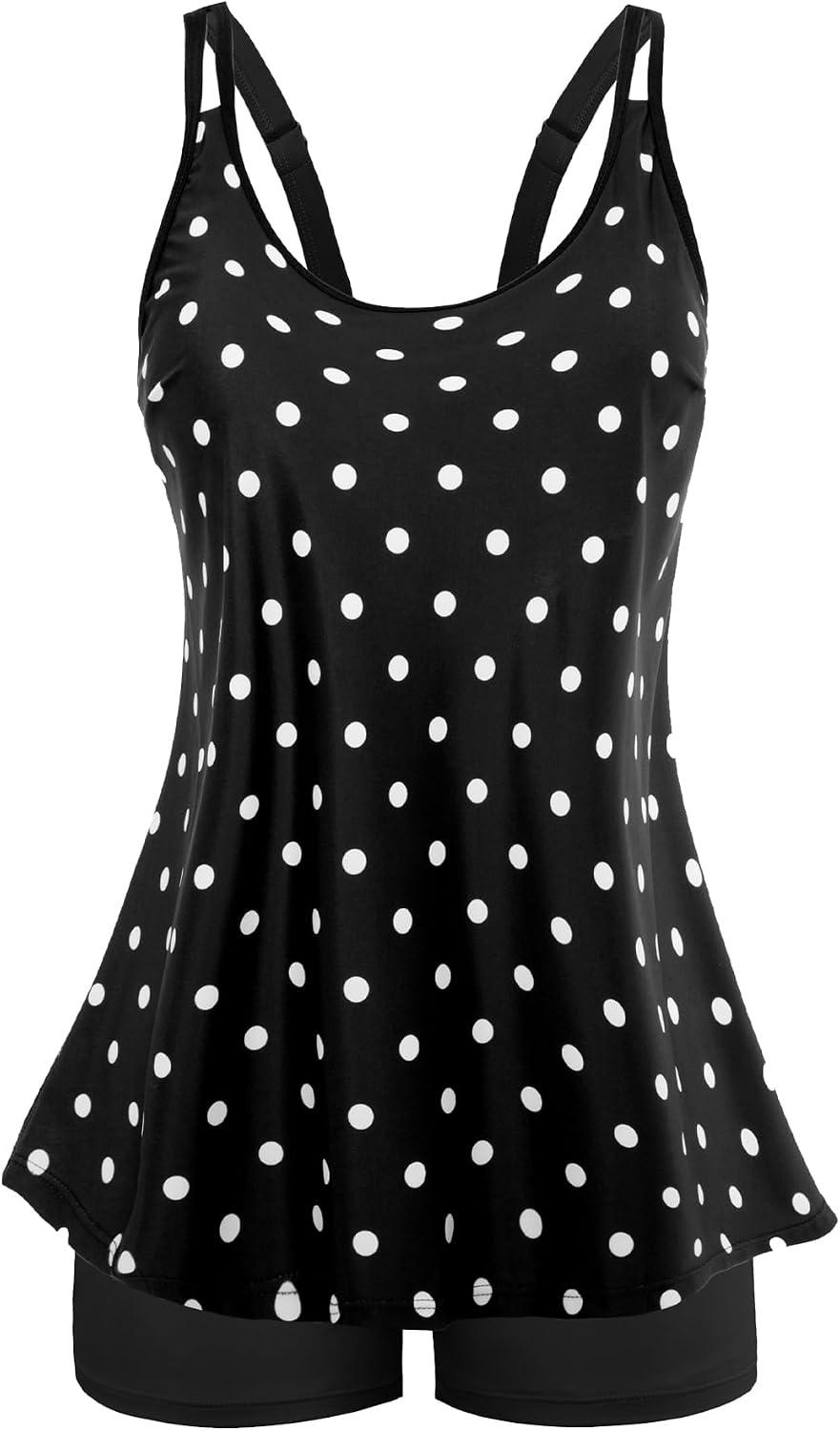Women's Flowy Tankini Set - Scoop Neck Top with Removable Pads and High Waisted Bottoms for Modest Swims - Small