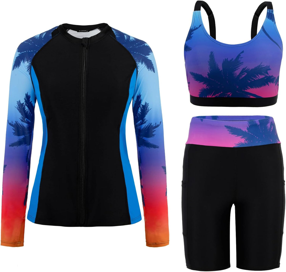 Women's Long Sleeve Rash Guard Set - Swim Shirt with Matching Shorts and Two Pockets for Beach and Pool - Green Coconut 
