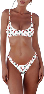 Women's Scoop Neck Bikini Set - Push Up Padded Top with Brazilian Thong Bottoms in Solids and Prints - Blue (21)