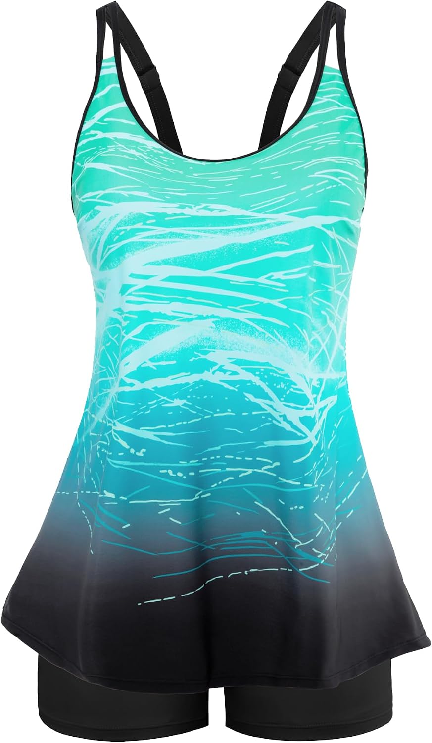 Women's Flowy Tankini Set - Scoop Neck Top with Removable Pads and High Waisted Bottoms for Modest Swims - Large (26)