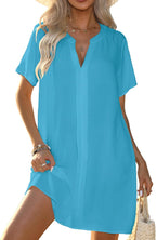 Women's Flowy V-Neck Beach Cover-Up - Short Sleeve, Lightweight and Breathable for Resort and Vacation Wear - Small