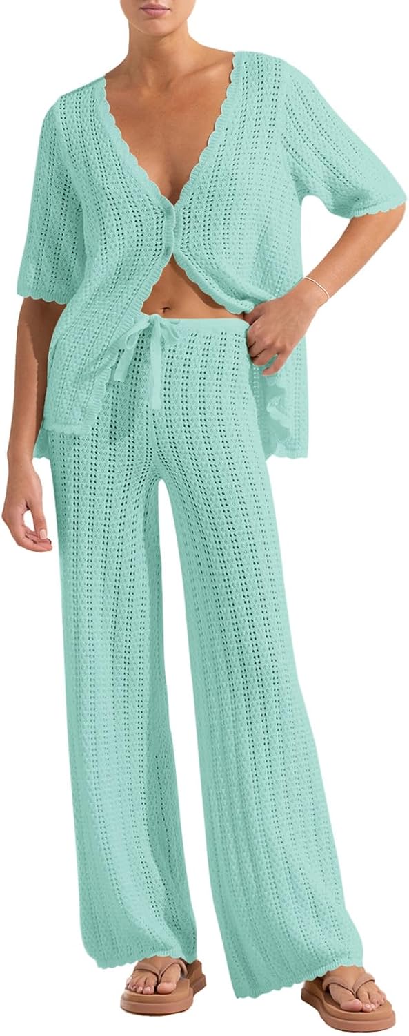Women's Beach Cover-Up Set - Two Piece Swimsuit Coverup in Fifteen Colours for Pool and Vacation Days - Small