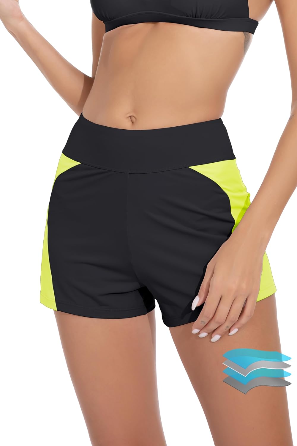 Women's Leakproof Period Swim Shorts - High Waisted Boy Shorts with Wide Waistband and Full Coverage - Small (16)