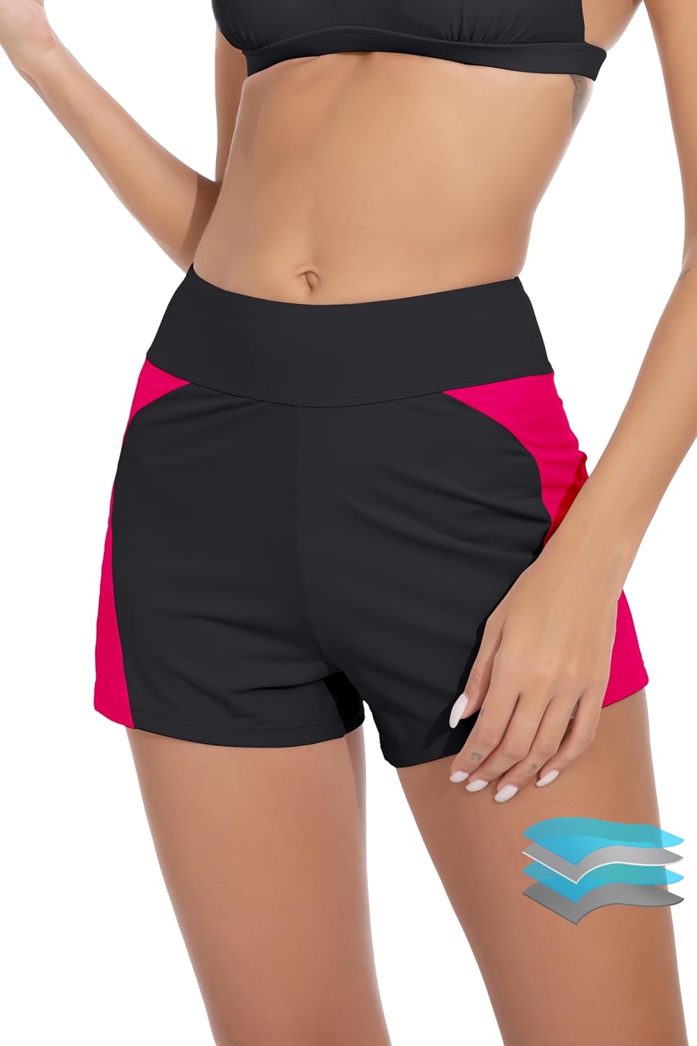 Women's Leakproof Period Swim Shorts - High Waisted Boy Shorts with Wide Waistband and Full Coverage - XX-Small