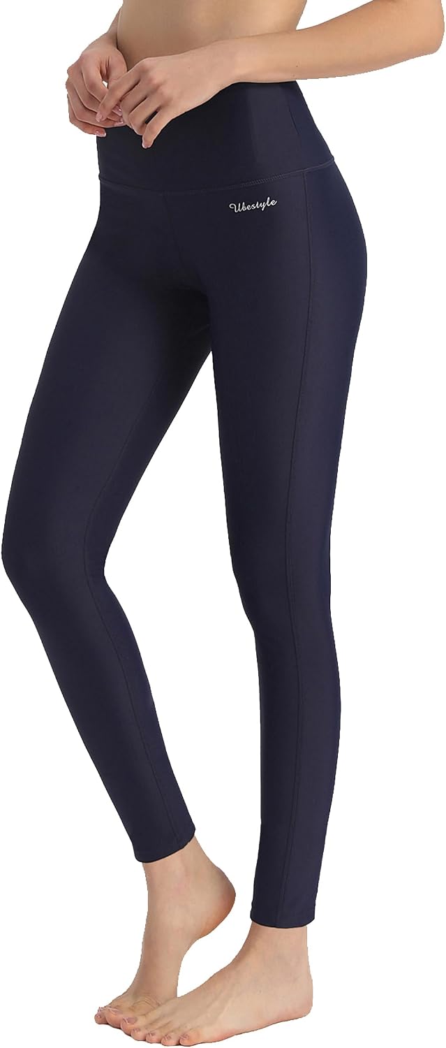 Women's Swim Leggings - UPF 50+ High Waist Rash Guard Pants with Built-In Liner and Chlorine Resistant Knit - Small
