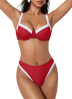 Women's Colour Block Bikini Set - Underwire Top with High Waisted Bottoms for Beach and Pool Days - Medium