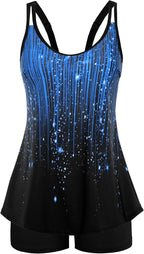 Women's Flowy Tankini Set - Scoop Neck Top with Removable Pads and High Waisted Bottoms for Modest Swims - Medium