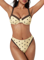 Women's Colour Block Bikini Set - Underwire Top with High Waisted Bottoms for Beach and Pool Days - Small (15)