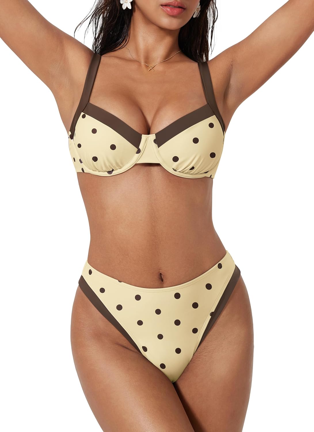 Women's Colour Block Bikini Set - Underwire Top with High Waisted Bottoms for Beach and Pool Days - Small (15)