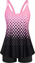Women's Flowy Tankini Set - Scoop Neck Top with Removable Pads and High Waisted Bottoms for Modest Swims - Large