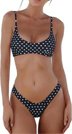 Women's Scoop Neck Bikini Set - Push Up Padded Top with Brazilian Thong Bottoms in Solids and Prints - Beige (16)
