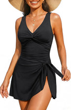 Women's Tummy Control One Piece Swimsuit - V-Neck Twist Front, Removable Pads and Full Coverage for Pool Days - Medium