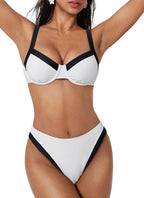 Women's Colour Block Bikini Set - Underwire Top with High Waisted Bottoms for Beach and Pool Days - Small (12)