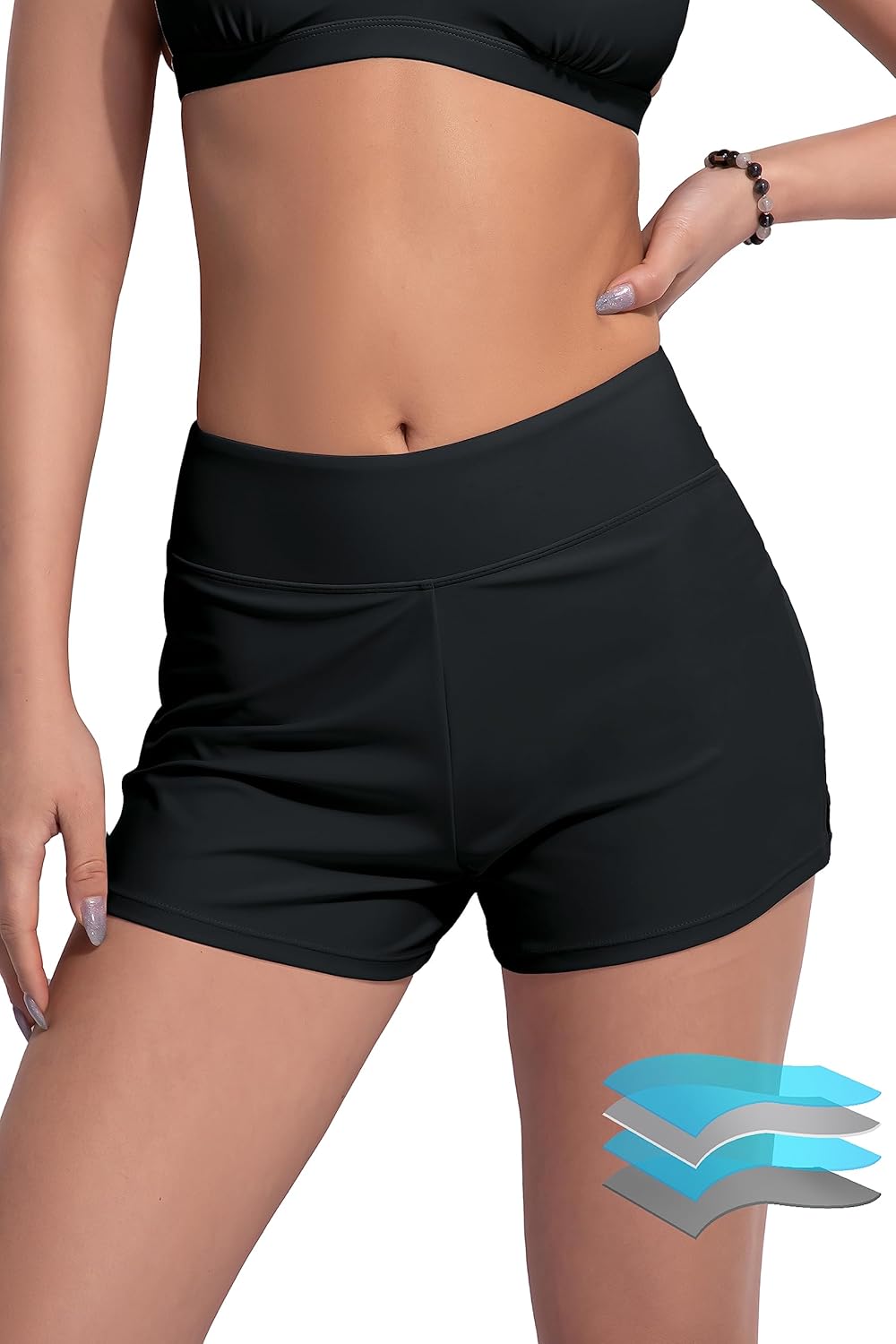 Women's Leakproof Period Swim Shorts - High Waisted Boy Shorts with Wide Waistband and Full Coverage - XX-Small