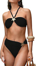 Women's Scoop Neck Bikini Set - Push Up Padded Top with Brazilian Thong Bottoms in Solids and Prints - Brown (32)