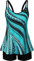 Women's Flowy Tankini Set - Scoop Neck Top with Removable Pads and High Waisted Bottoms for Modest Swims - Large