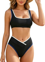 Women's Scoop Neck Bikini Set - Push Up Padded Top with Brazilian Thong Bottoms in Solids and Prints - Avocado