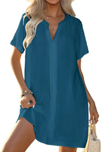 Women's Flowy V-Neck Beach Cover-Up - Short Sleeve, Lightweight and Breathable for Resort and Vacation Wear - Medium
