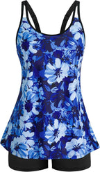 Women's Flowy Tankini Set - Scoop Neck Top with Removable Pads and High Waisted Bottoms for Modest Swims - Medium