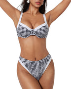 Women's Colour Block Bikini Set - Underwire Top with High Waisted Bottoms for Beach and Pool Days - Small