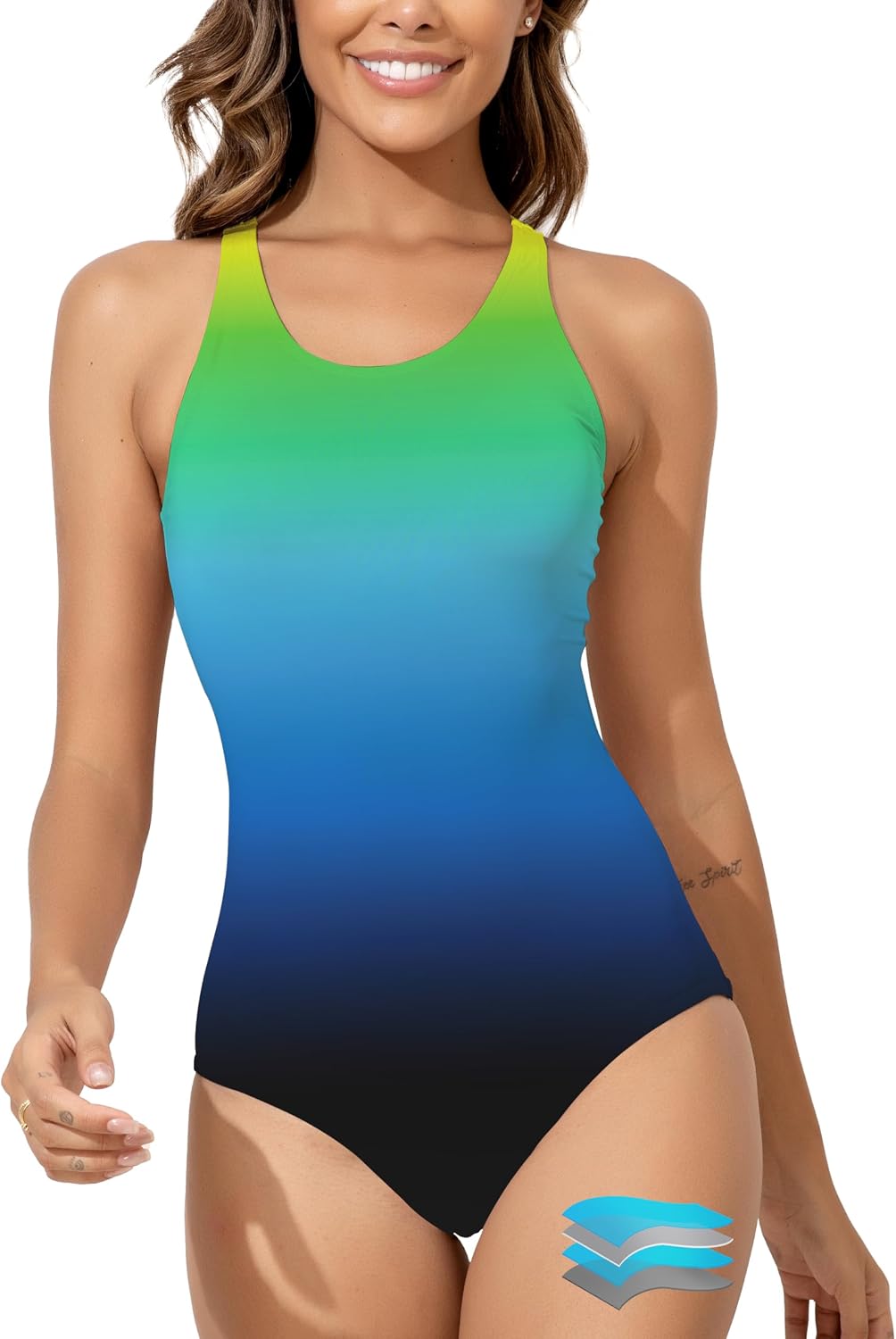 Women's Leakproof Period Swimsuit - One Piece Racerback with Cut Out Back, Wide Straps and Built-In Bra - XX-Small