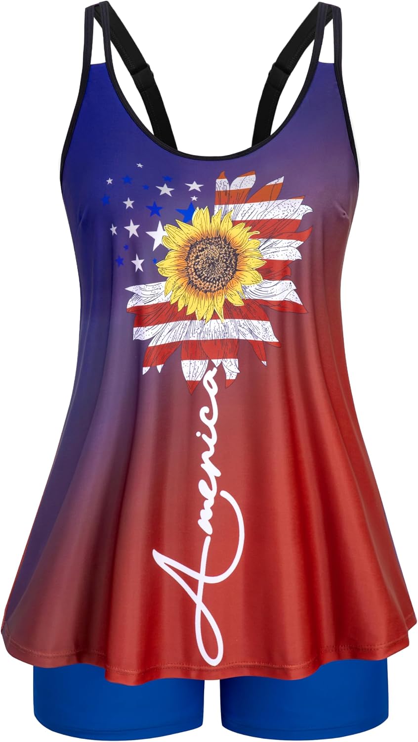 Women's Flowy Tankini Set - Scoop Neck Top with Removable Pads and High Waisted Bottoms for Modest Swims - Large (30)