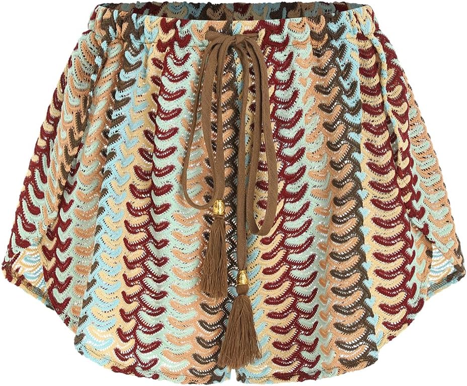 Women's Crochet Cover-Up Shorts - High Waisted Beach Bottoms with Drawstring Waist and Flowy Side Slits - Small