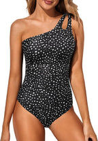 Women's One Shoulder One Piece Swimsuit - Keyhole Front, Ruched Tummy Control and Removable Soft Cups - Pink