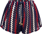 Women's Crochet Cover-Up Shorts - High Waisted Beach Bottoms with Drawstring Waist and Flowy Side Slits - Small