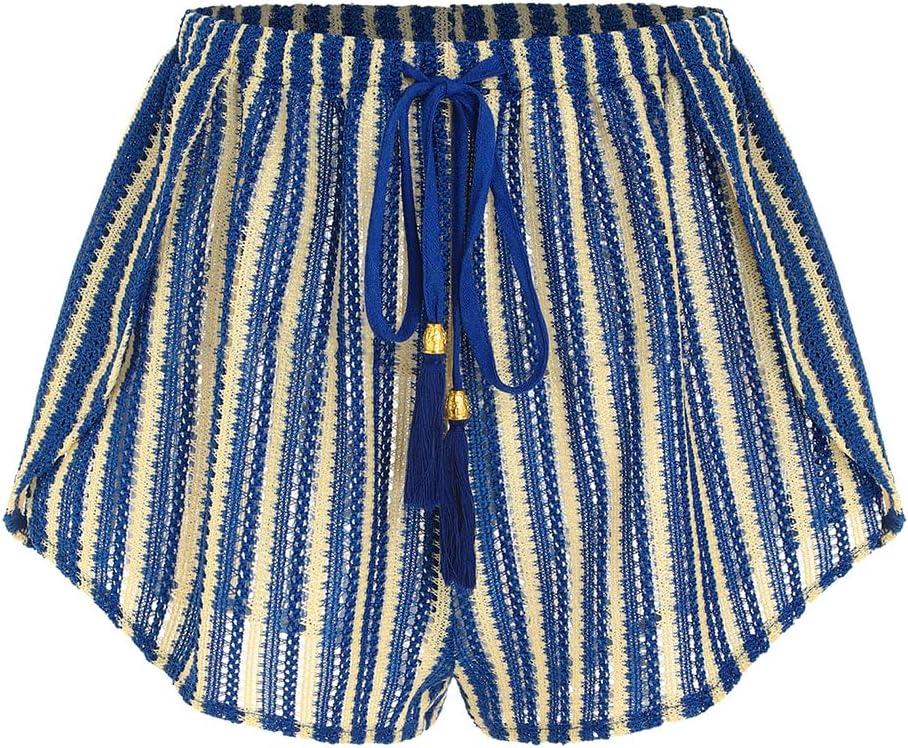 Women's Crochet Cover-Up Shorts - High Waisted Beach Bottoms with Drawstring Waist and Flowy Side Slits - Small