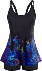 Women's Flowy Tankini Set - Scoop Neck Top with Removable Pads and High Waisted Bottoms for Modest Swims - Large (27)