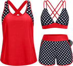 Women's 3 Piece Tankini Swimsuit - Tummy Control Top, High-Waist Boy Shorts and Built-In Brief for Swim Days - Medium