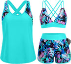 Women's 3 Piece Tankini Swimsuit - Tummy Control Top, High-Waist Boy Shorts and Built-In Brief for Swim Days - 24 Plus
