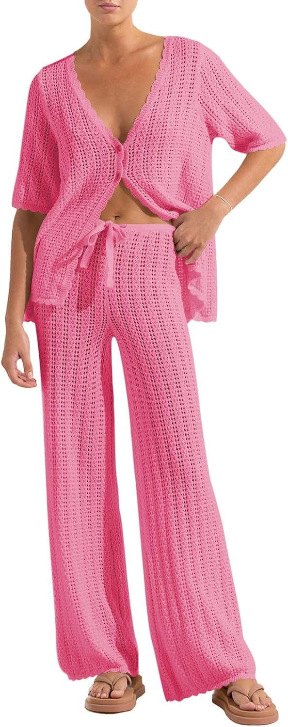Women's Beach Cover-Up Set - Two Piece Swimsuit Coverup in Fifteen Colours for Pool and Vacation Days - Medium