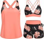 Women's 3 Piece Tankini Swimsuit - Tummy Control Top, High-Waist Boy Shorts and Built-In Brief for Swim Days - 26 Plus