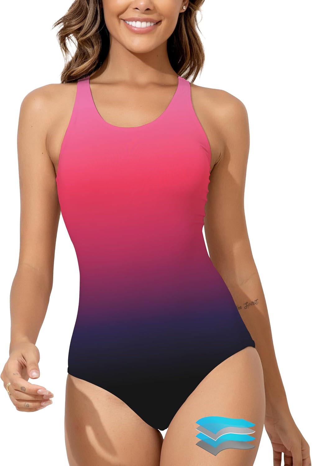 Women's Leakproof Period Swimsuit - One Piece Racerback with Cut Out Back, Wide Straps and Built-In Bra - XX-Small