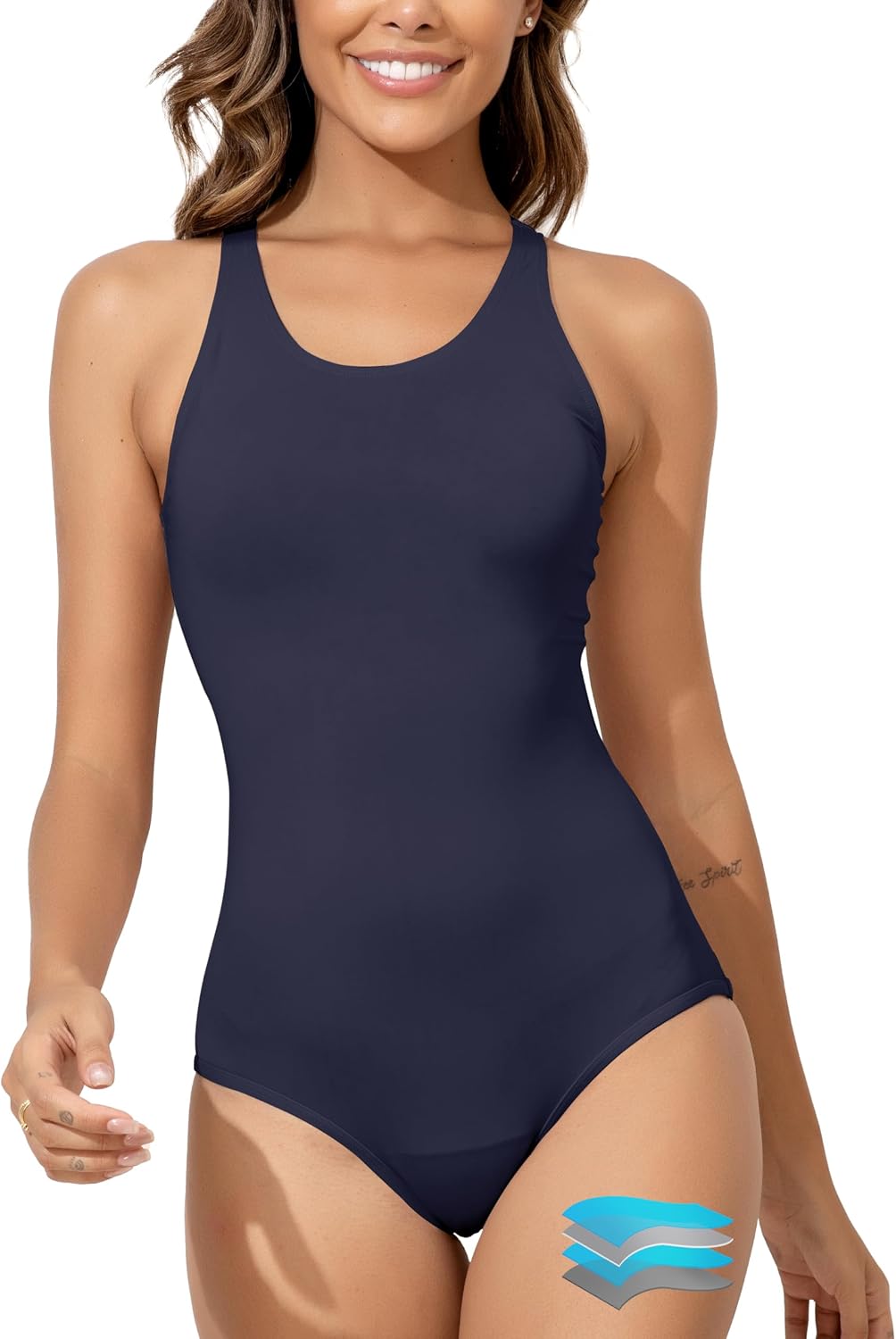Women's Leakproof Period Swimsuit - One Piece Racerback with Cut Out Back, Wide Straps and Built-In Bra - XX-Small