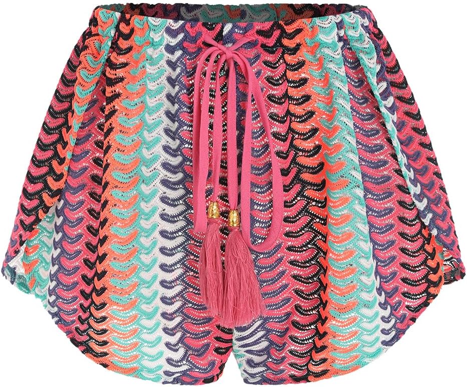 Women's Crochet Cover-Up Shorts - High Waisted Beach Bottoms with Drawstring Waist and Flowy Side Slits - Small