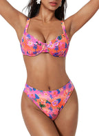 Women's Colour Block Bikini Set - Underwire Top with High Waisted Bottoms for Beach and Pool Days - Small