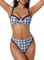 Women's Colour Block Bikini Set - Underwire Top with High Waisted Bottoms for Beach and Pool Days - Large