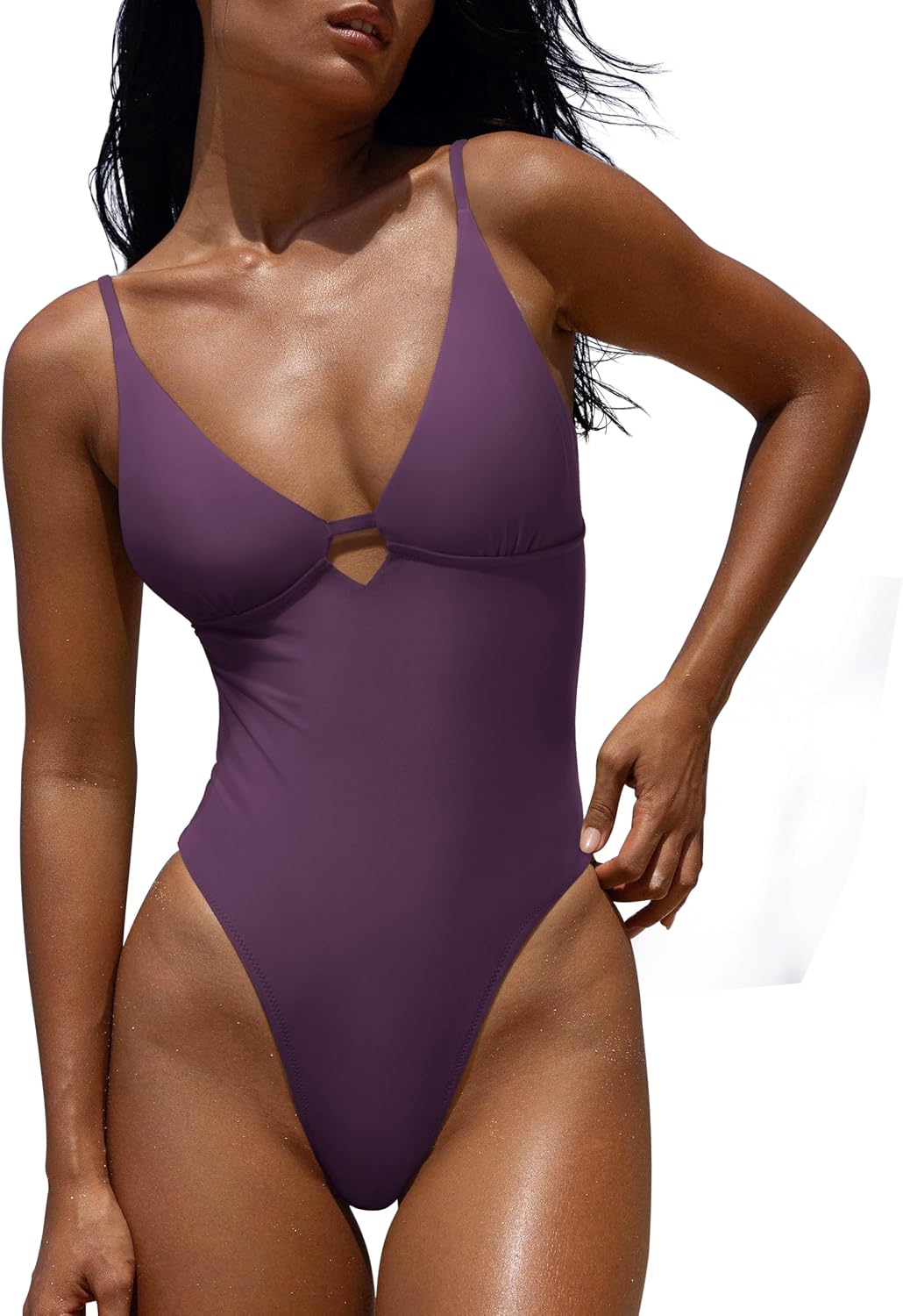 Women's V-Neck One Piece Swimsuit - Crisscross Low Back with Adjustable Straps and Removable Soft Cups - Small