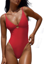 Women's V-Neck One Piece Swimsuit - Crisscross Low Back with Adjustable Straps and Removable Soft Cups - Medium