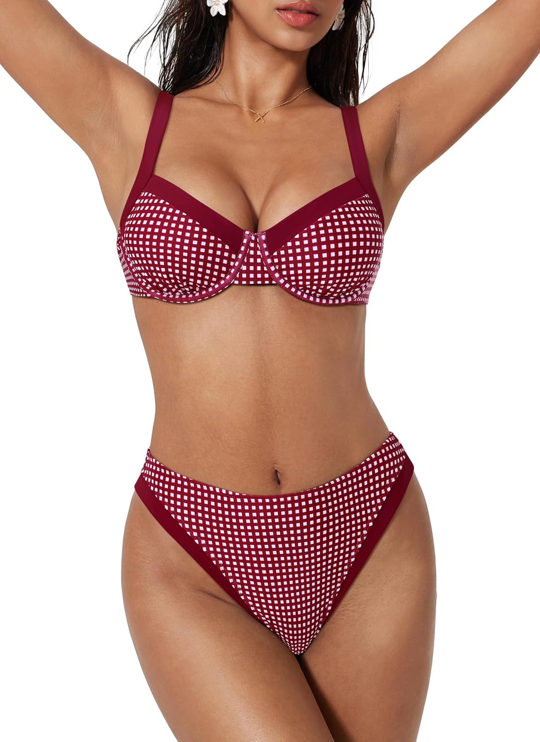 Women's Colour Block Bikini Set - Underwire Top with High Waisted Bottoms for Beach and Pool Days - Medium