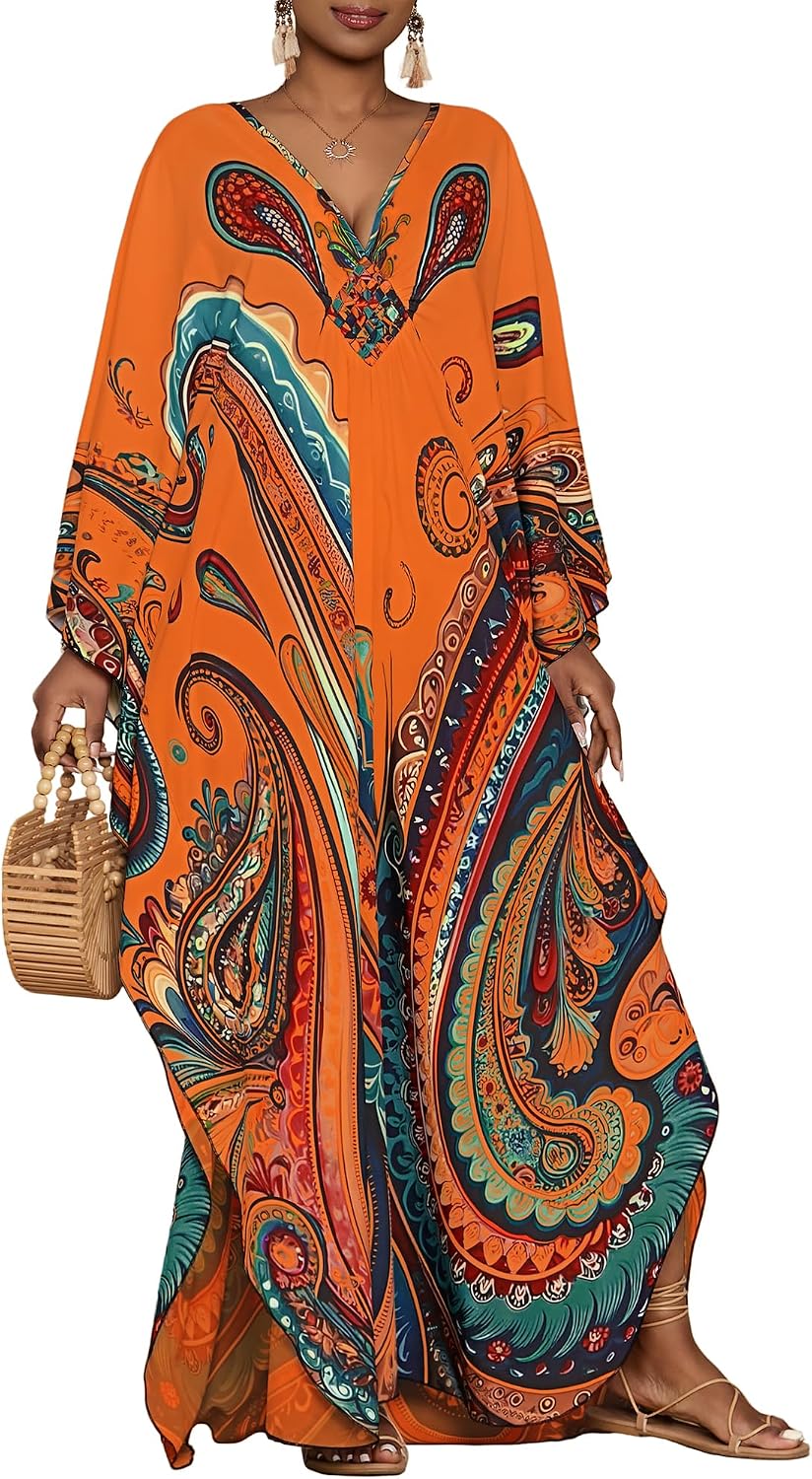 Women's Paisley Kaftan Dress With Pockets