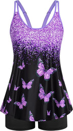 Women's Flowy Tankini Set - Scoop Neck Top with Removable Pads and High Waisted Bottoms for Modest Swims - Large (28)