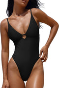 Women's V-Neck One Piece Swimsuit - Crisscross Low Back with Adjustable Straps and Removable Soft Cups - Small